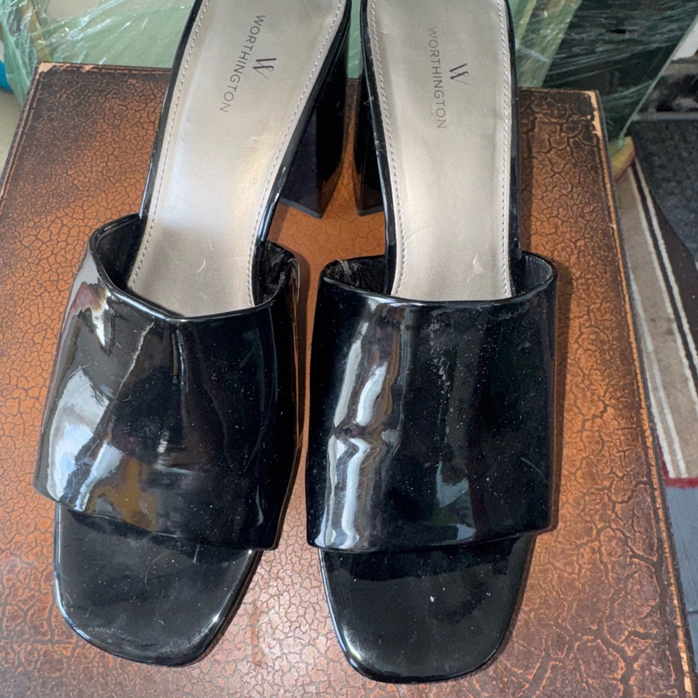 Worthington Glossy Black Mules